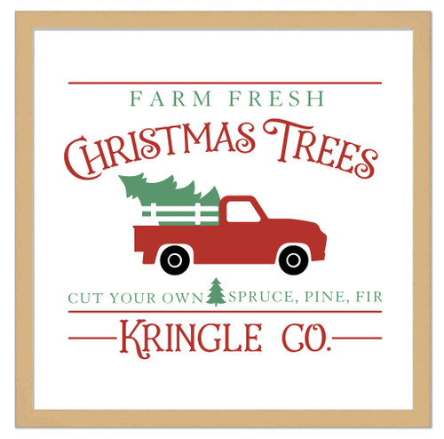 Oversize Kringle Company Tree Farm 31.5" x 31.5" Framed Christmas Wall Decor  Sign Poster in a Natural Wooden Frame with UV Acrylic and Hangers