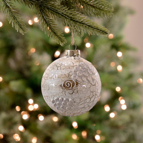 4" Birch Wood and Glitter Pine Cones Glass Ball Christmas Ornament