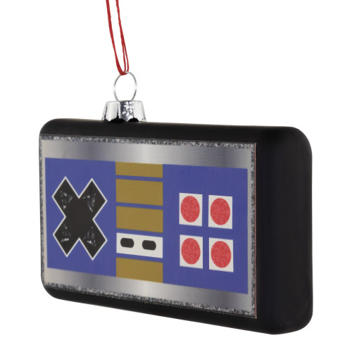 4.25" Black Retro Game Controller Glass Christmas Ornament