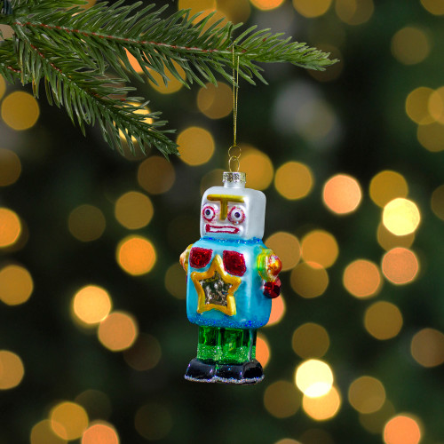4.75" Multi-Colored Glass Robot Christmas Ornament