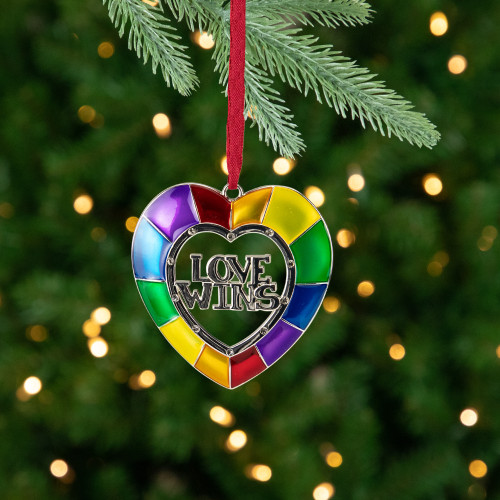 3" Faceted Heart Love Wins Pride Christmas Ornament with European Crystals