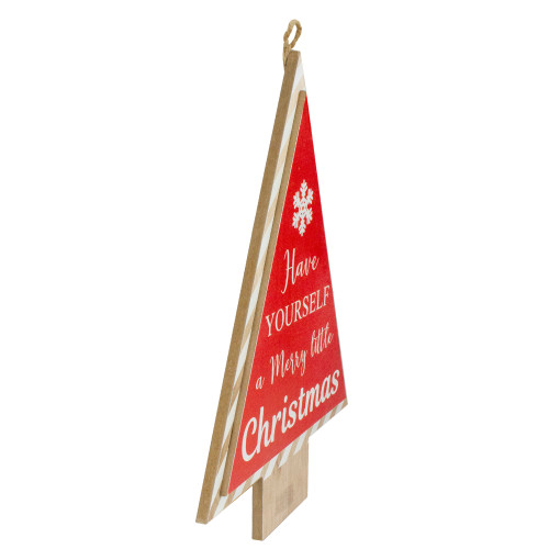 16�� Red and White Merry Little Christmas Tree Wooden Hanging Wall Sign