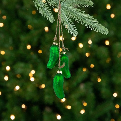 8.5" Matte Green Christmas Pickle Trio Cluster Ornament