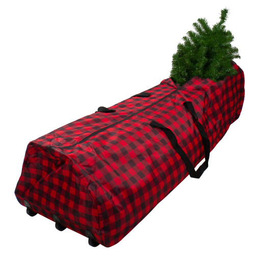 Red and Black Plaid Rolling Tree Christmas Tree Storage Bag For Artificial Trees Up To 7.5ft
