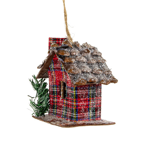 4.25" Red Plaid and Pine Needle Rustic Birdhouse Christmas Ornament