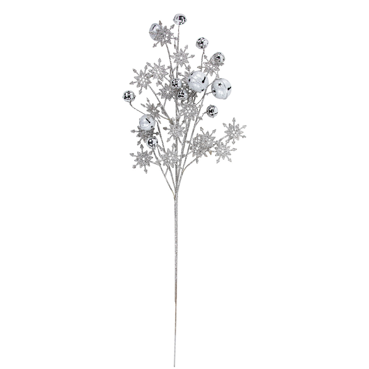 34" Silver Jingle Bells and Glitter Snowflakes Artificial Christmas Spray