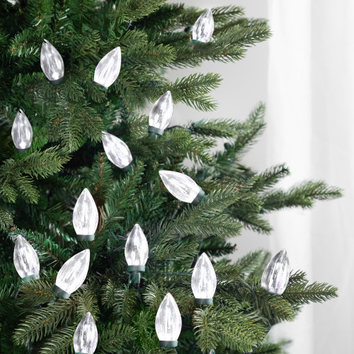 25ct Pure White LED C9 Mini Christmas Lights, 16ft Green Wire