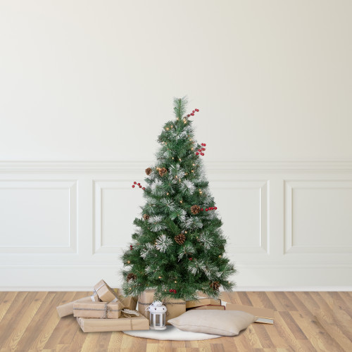 4' Pre-Lit Frosted Carolina Berry Spruce Artificial Christmas Tree, Clear Lights