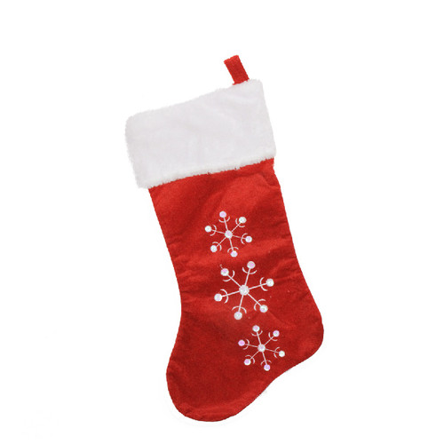 19" Red and White Snowflake Embroidered Christmas Stocking
