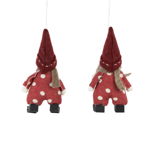 Set of 2 Red Polka Dot Boy and Girl Hanging Christmas Ornaments 5.5"