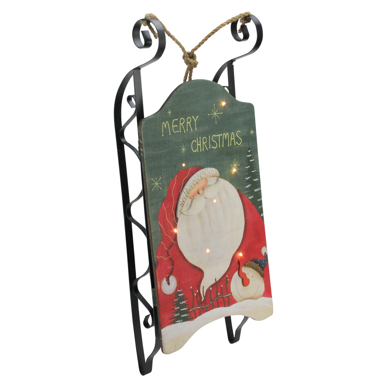 LED Lighted Hanging Wooden and Metal Santa Claus Decorative Christmas Sleigh - 19.5"