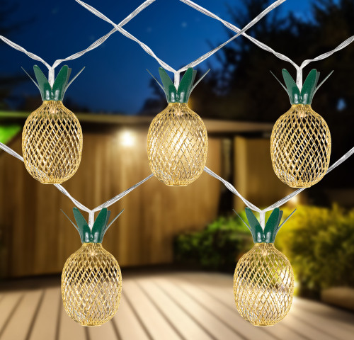 10-Count LED Warm White Gold Pineapple String Lights - 3' Clear Wire