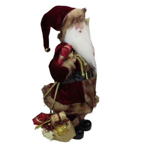 18" Burgundy and Brown Santa Claus with Naughty or Nice List Christmas Figure