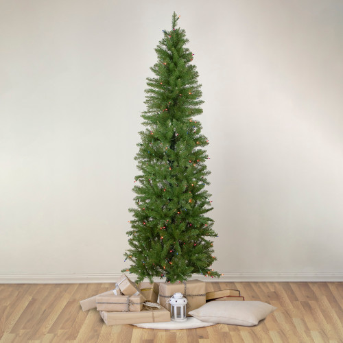 6.5' Pre-Lit Silver Lake Fir Pencil Artificial Christmas Tree, Multi Lights