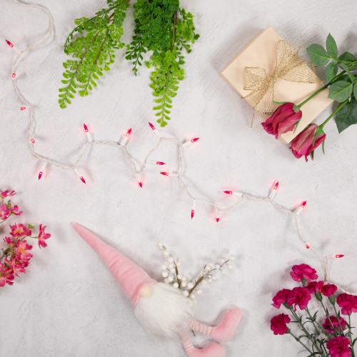 50-Count Pink Mini Christmas Light Set, 10 ft White Wire