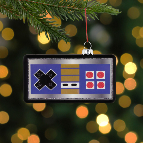 4.25" Black Retro Game Controller Glass Christmas Ornament