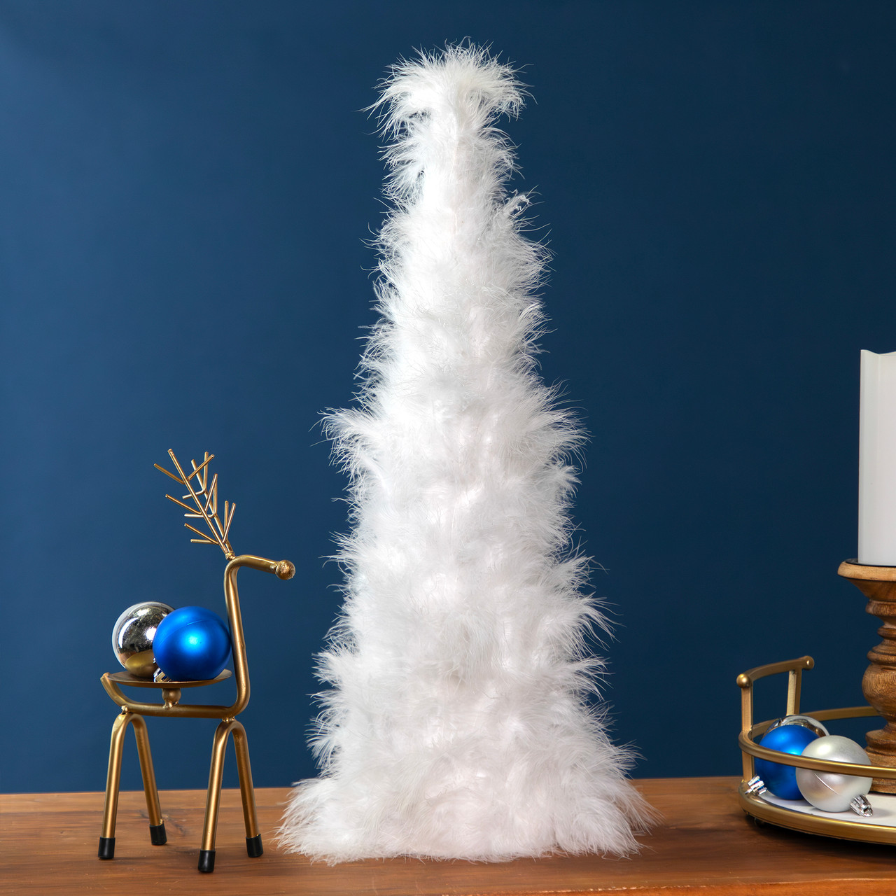 Layered Wispy Feather Cone Tree Christmas Decoration - 19.5" - Winter White