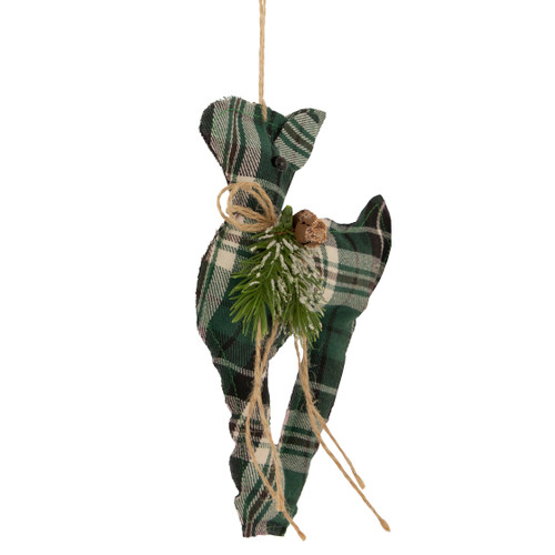 Plaid Deer with Pine Christmas Ornament - 7.75" - Green