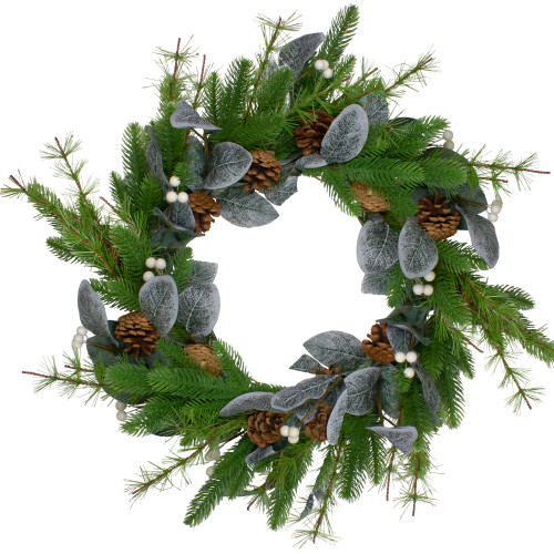 Real Touch?? Mixed Pine White Berries and Pinecones Artificial Christmas Wreath - 24" - Unlit