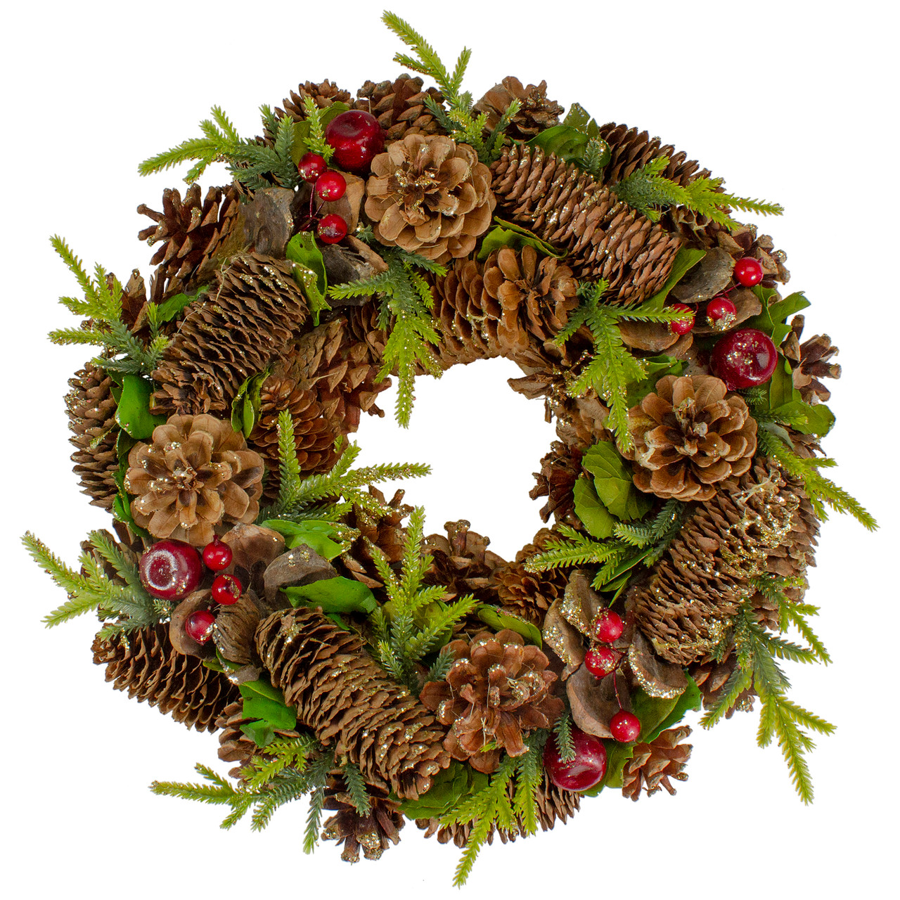 Real Touch?? Glittered Pine and Pinecone Artificial Christmas Wreath - 13" - Unlit