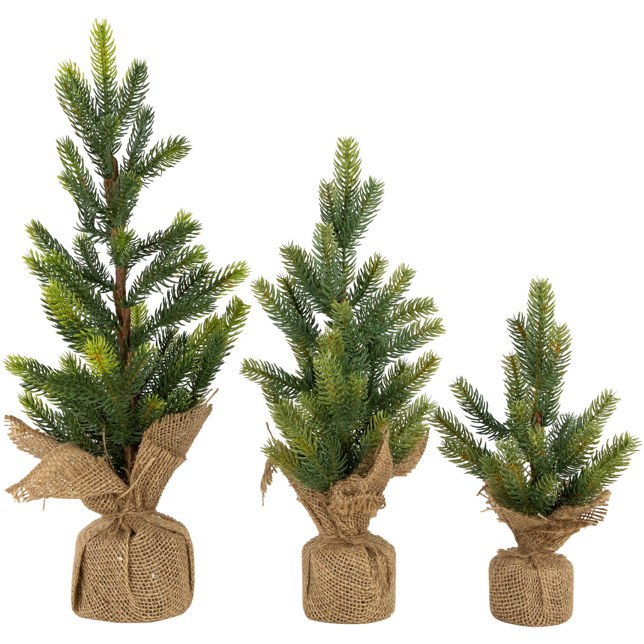 Mini Christmas Pine Artificial Christmas Trees with Burlap Base - 18" - Set of 3