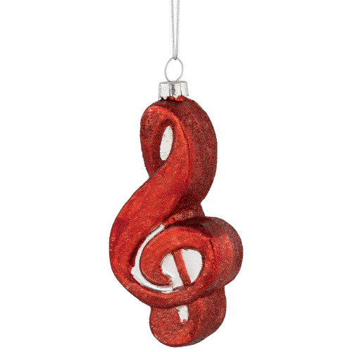 4.25" Red Treble Clef Glass Christmas Ornament