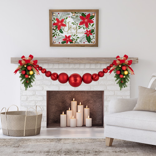 6' Red Shiny and Matte Shatterproof Ball Christmas Swag