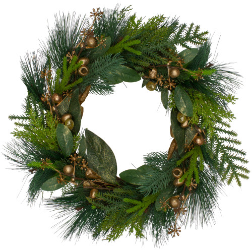Leaves, Berry and Cedar Artificial Christmas Wreath - 20-Inch, Unlit