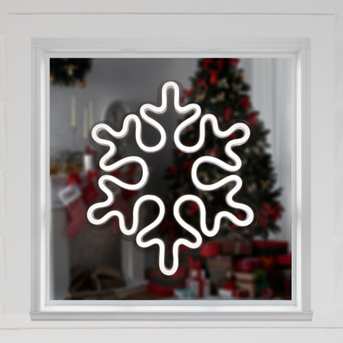 15" White LED Lighted Neon Style Snowflake Christmas Window Silhouette