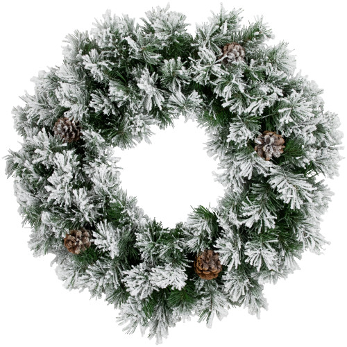 Snowy Flocked Angel Pine with Pine Cones Artificial Christmas Wreath - 36" - Unlit