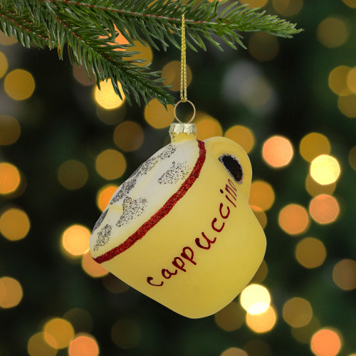 4" Glittered Cappucino Glass Christmas Ornament