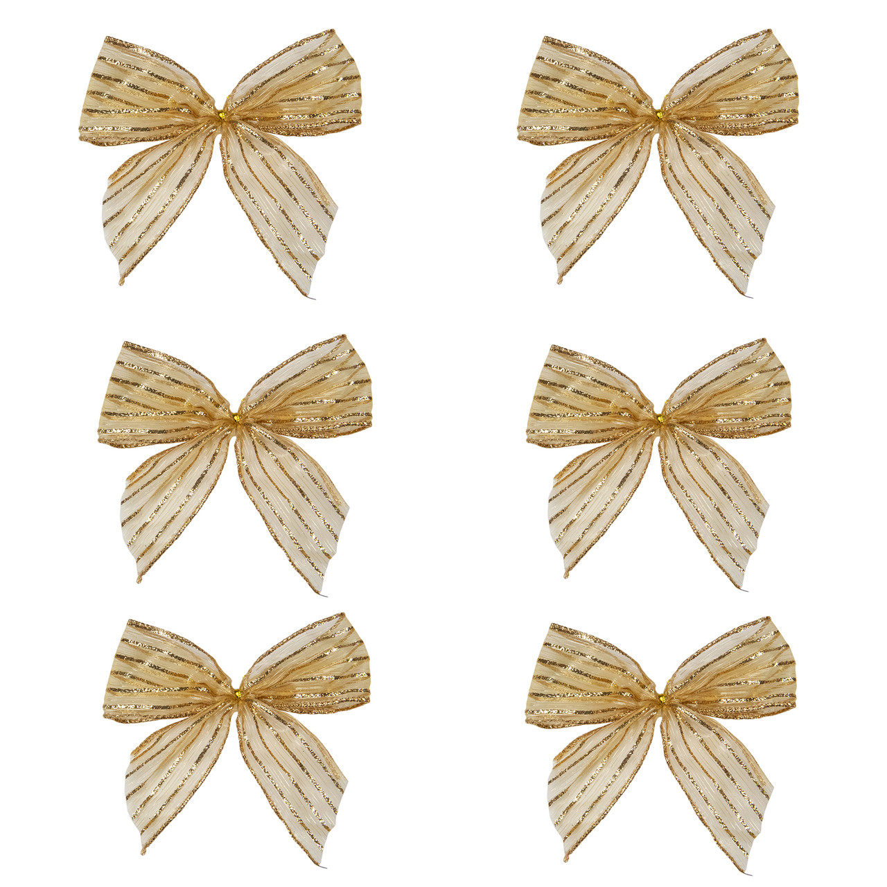 Glitter Striped 2-Loop Christmas Bow Decorations - 5.5" - Gold - Pack of 6