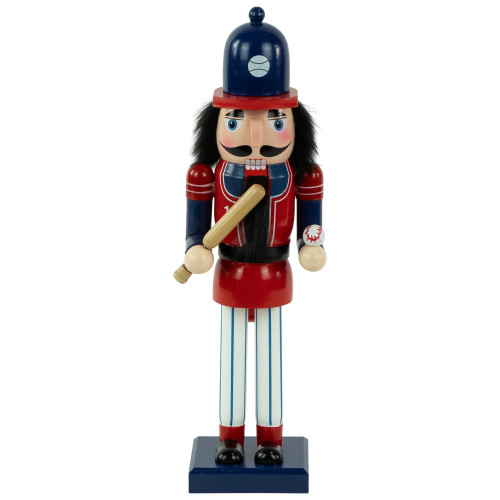 14" Red and Blue Wooden Christmas Nutcracker Baseball Player
