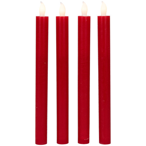 LED Flickering Flameless Taper Christmas Candles - 9.75" - Red - Set of 4