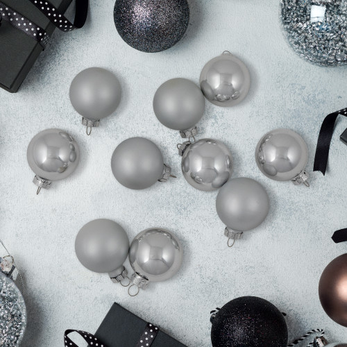 10ct Silver Shiny and Matte Glass Ball Christmas Ornaments 1.75" (45mm)
