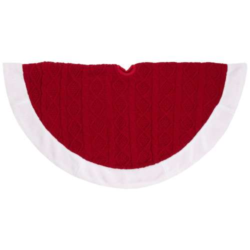 Cable Knit Christmas Tree Skirt - 48" - Red and White