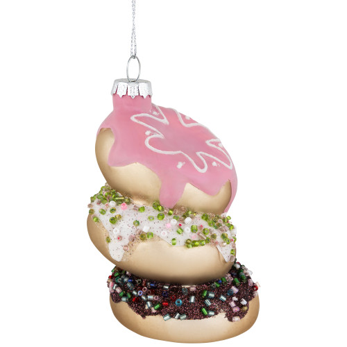 3.75" Triple Stacked Doughnuts Glass Christmas Ornament