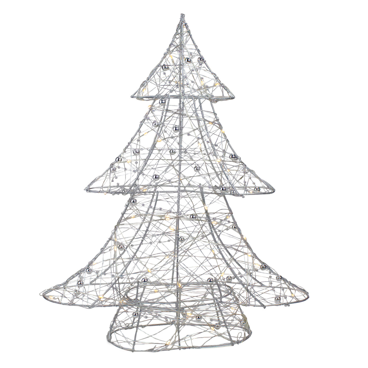 LED Lighted Wire and Bead Christmas Tree - 15.25" - Silver - Warm White Lights