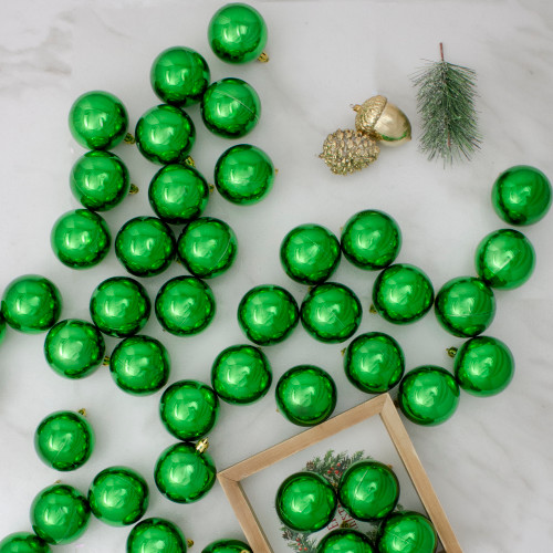60ct Christmas Green Shatterproof Shiny Christmas Ball Ornaments 2.5" (60mm)