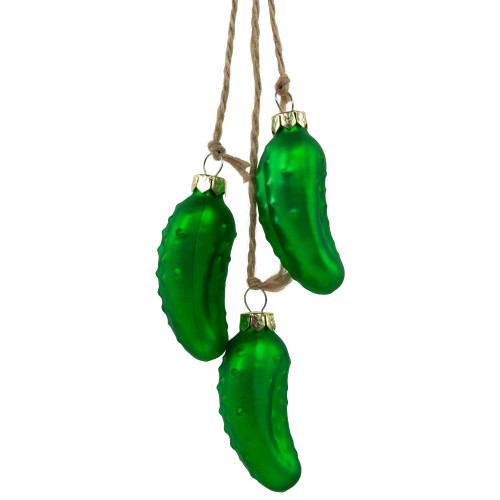 8.5" Matte Green Christmas Pickle Trio Cluster Ornament