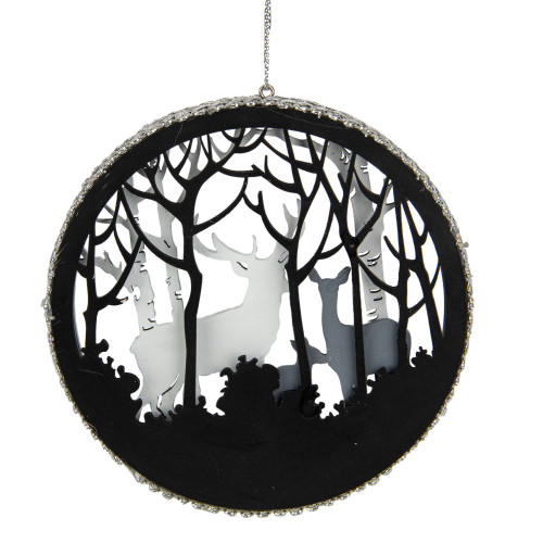 4.25" White and Gray Reindeer with Forest Christmas Disc Ornament