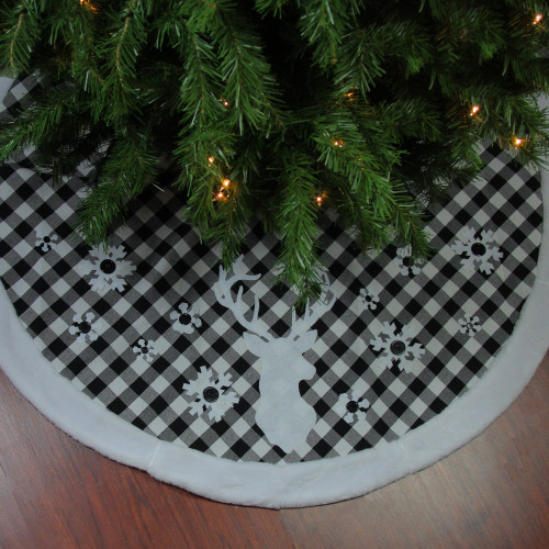 48" Black and White Plaid Reindeer Christmas Tree Skirt