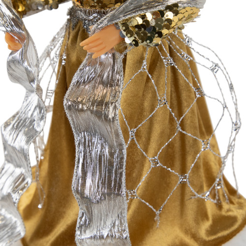 12" Metallic Bronze and Silver Sequined Angel Christmas Tree Topper, Unlit