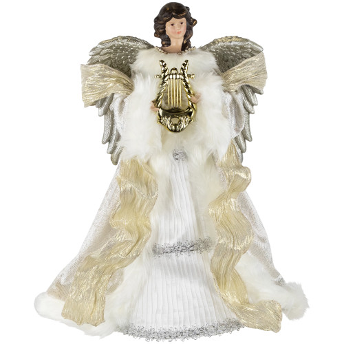 18" White and Silver Angel Christmas Tree Topper, Unlit
