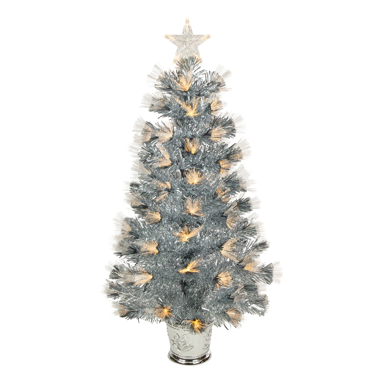 3' Pre-Lit Silver Fiber Optic Artificial Christmas Tree, Warm White Lights