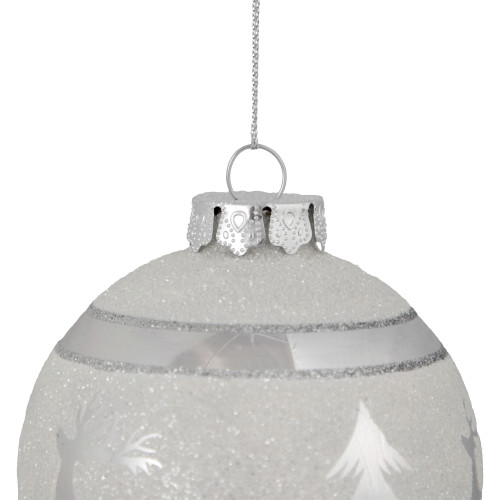 3.5" White and Silver Glass Christmas Ball Ornament