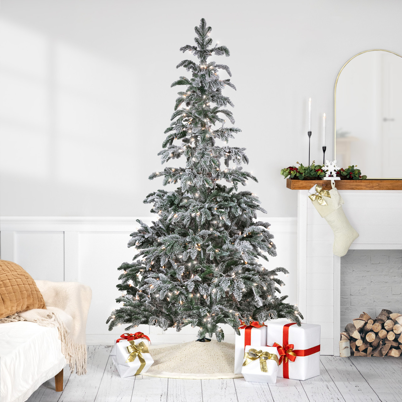 Real Touch?? Pre-Lit Full Flocked Whistler Noble Fir Artificial Christmas Tree - 6.5' - Clear Lights
