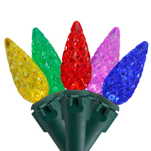 200 Count Multi-Color LED Faceted C6 Christmas Lights - Green Wire