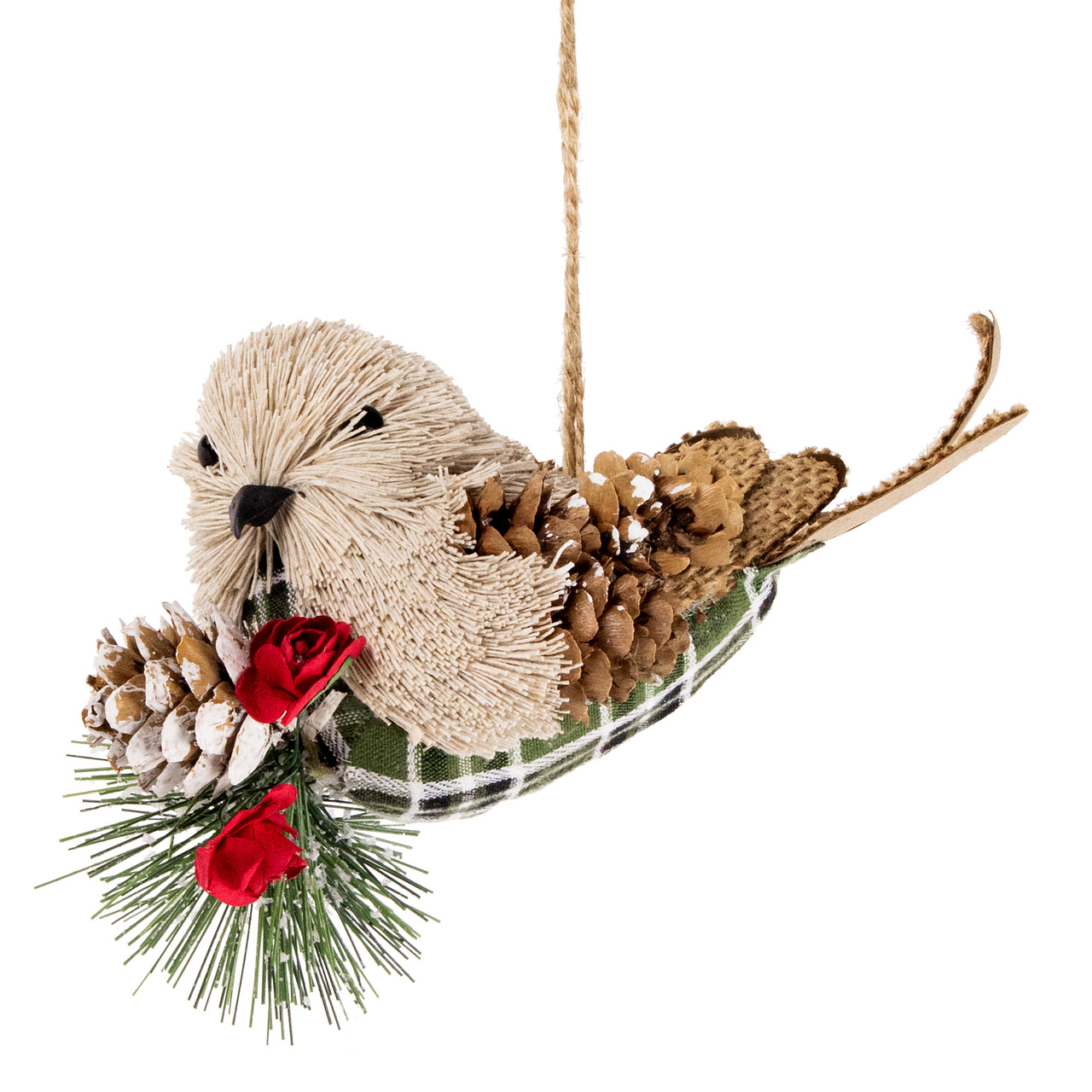 Left Facing Bird with Pinecone Christmas Ornament - 6.75"