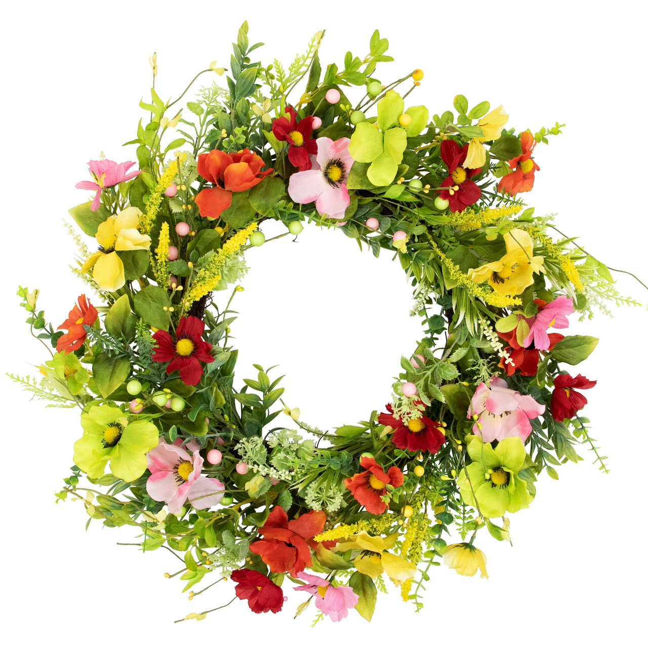 Poppy and Eucalyptus Spring Wreath - 26" - Red and Yellow
